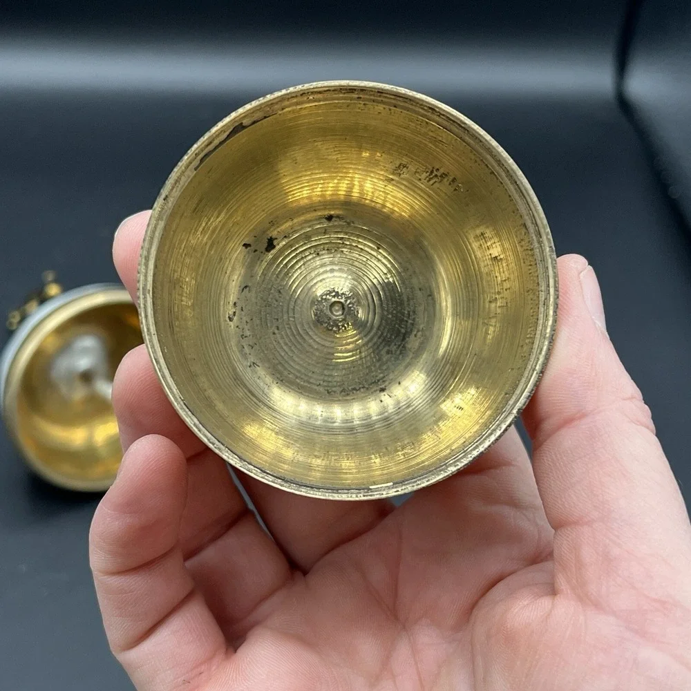 Ornate Brass Mother of Pearl Elephant Oil Lamp Glass Decorative Jeweled 4.5